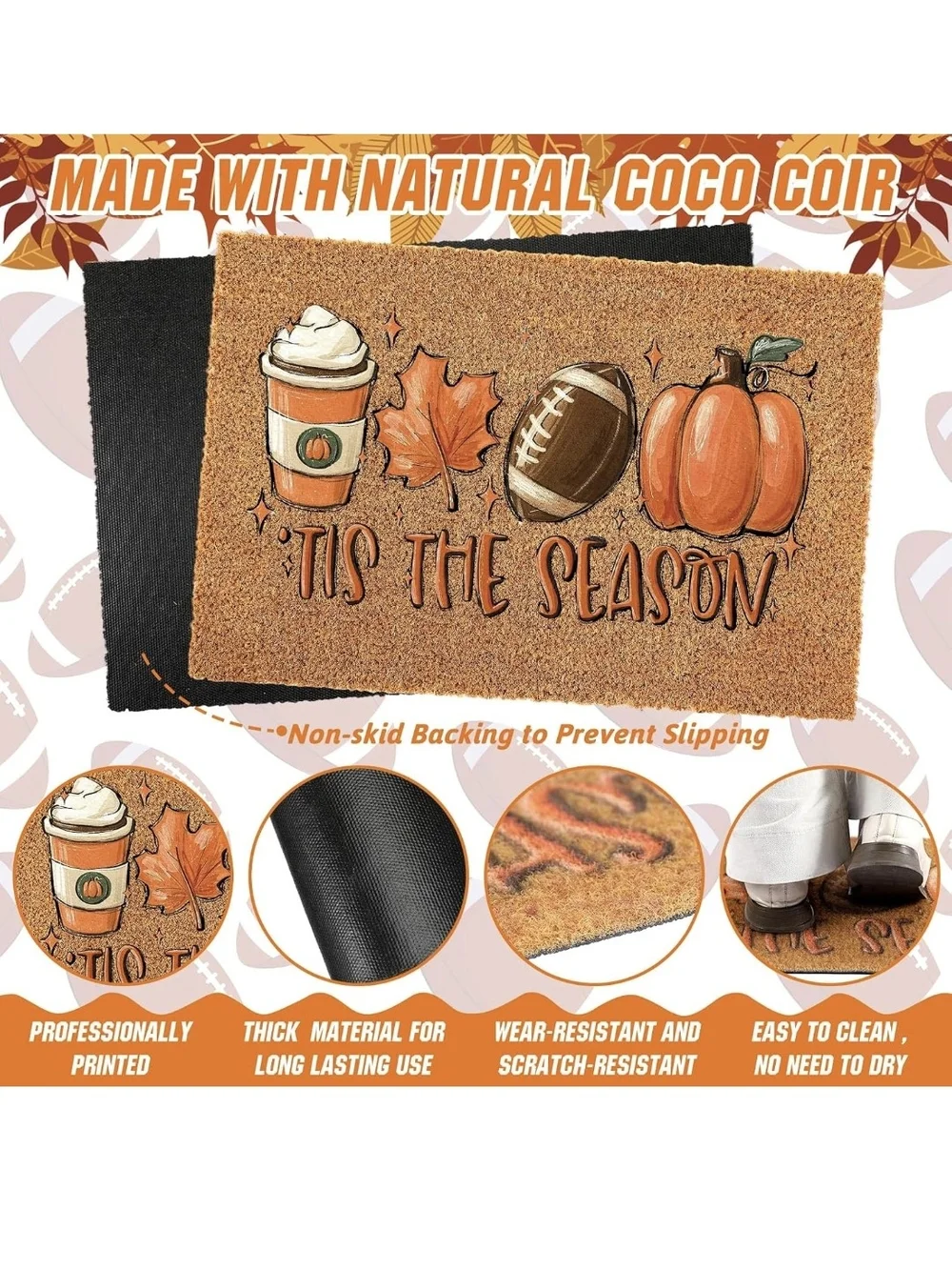 Fall Football Pumpkin 'Tis The Season Doormat - NIP